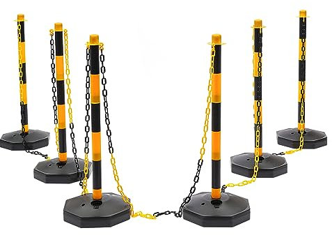 Verkehrshütchen mit 2m Ketten - 6 Stück, Verkehrskegel höhenverstellbar 85cm, robuste für Hotels, Parkplätze, Rasenflächen, Supermärkte - Parkplatzsperre, Absperrung