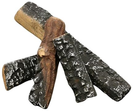NORBE Kit de Madera para Chimenea de bioetanol | Decoraciones para biochimenea | Troncos de Chimenea | Decoraciones de Yeso ignífugas | Paquete de 4 Unidades