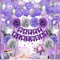 ZERODECO Purple Silver Birthday Party Decorations for Women Girls, Happy Birthday Banner Pompoms Balloon Arch Fringe Curtain Party Décor for Baby Girls Women Purple Silver Birthday Party