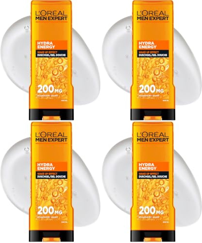 L'Oréal Paris Men Expert XXL Duschgel und Shampoo für Männer, Zur Reinigung von Körper, Haar und Gesicht, Herren Duschbad mit Taurin, Hydra Energy, 1 x 400 ml (Packung mit 4)