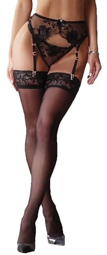 Reggicalze sexy da donna, lingerie per calze alte, set lingerie con reggicalze a vita alta, con 4 clip in metallo, regolabili, set di rete trasparente perizoma e collant inclusi in nero