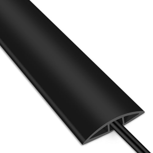 Floor Cable Protector, 2M Black Wire Covers for Cables, Flexible PVC Cable Floor Cover with Pre-Cut Cord Channel for Indoor Home Office Gym Carpet Tidy Mat