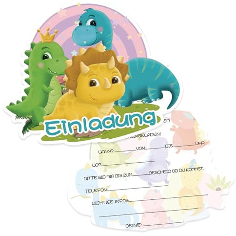 Werfunee - 12er Einladungskarten Kindergeburtstag Junge - 17 x 13.5 cm Dino Party Einladungskarten Geburtstag - Einladung Kindergeburtstag Junge - Geburtstagseinladungen Junge