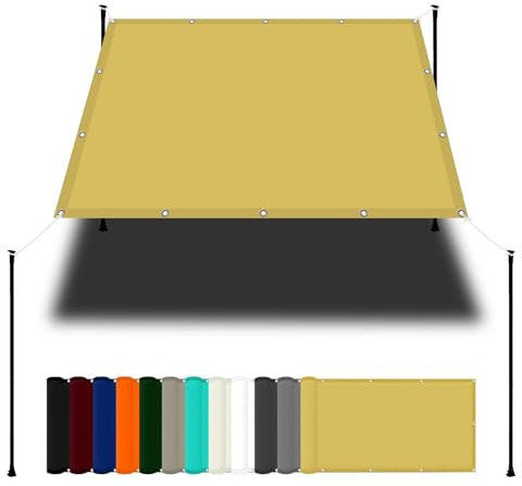 Segeltuch mit ösen 1.6 x 5 m Wasserdicht Sonnenschutz Strand Reißfest UV-Schutz nach Mass Polyestergewebe Mit Seil Sonnenschutz Markise für Pool und glasdach, Creme Farben
