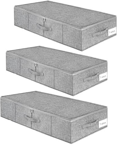 Under Bed Storage, 3 Pack Large Underbed Storage Boxes with Lids, Foldable Sturdy Under Bed Clothes Storage Drawer Organiser W/ 3 Handles, Ultra Thick Fabric Under Bed Storage Bag with Zip, 76x38x17cm