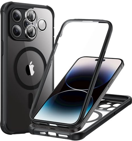 ESR für iPhone 14 Pro Max Hülle, Kompatibel mit MagSafe, 360 Grad Schutzhülle Stoßfest Militärnorm Magnetische Handyhülle mit Kameraschutz, Klares Schwarz