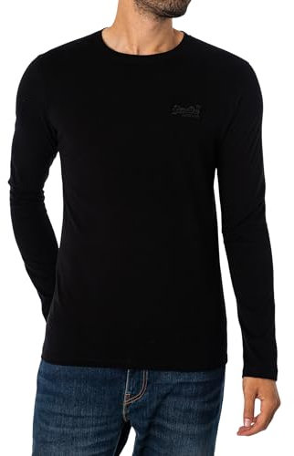 Superdry, Tops Essential Logo Long Sleeve Top, M6010857A, Black, L, Men