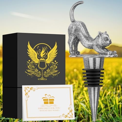 DRMFLE Dark Silver British Shorthair Cat Wine Stopper, Cat Wine Gifts for Men Cat Lovers, Father Day Christmas Birthday Gifts for Men, Bottle Stoppers