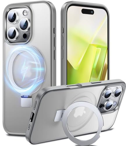 Chicfun 3-in-1 [Magnetic+KickStand+Ring Holder] for iPhone 16 Pro Case with Stand Ring Holder,Compatible with MagSafe, Military Shockproof Protective Kickstand Phone Case iPhone 16 Pro Cover Grey