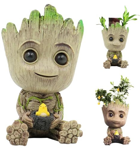 MaibaoteMbt Groot Flower Pot, Decoración del Groot Acuario, Groot Maceta para Suculentas, Groot Maceta con Orificio de Drenaje, Baby Groot Maceta, para Deco del Acuario/Decoración de Escritorio (M2)