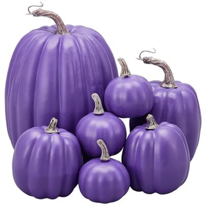 QuyiFa Decoraciones de otoño para el Porche del hogar, Suministros para Fiestas de otoño en casa, Calabazas Falsas para Exteriores, Calabazas artesanales, Calabazas para Decorar, (Púrpura2)