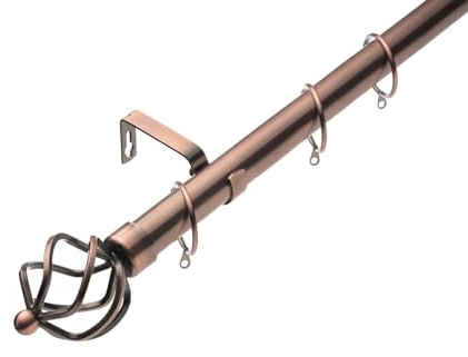 Kestral Lister Cartwright 28mm Antique Copper Adjustable Telescopic Extendable Metal Curtain Pole Set Rings with Cage Finial Voile Easy fit to Outdoor, Bedroom, Living Room (210-320 cm)