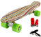 FunTomia 57cm Mini-Cruiser Board Skateboard mit oder ohne LED Leuchtrollen inkl. Aluminium Truck, ABEC-9 Kugellager und T-Tool (Strip mit grüne Rollen)