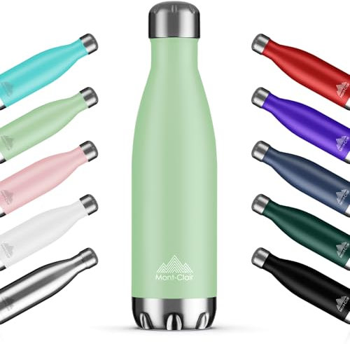 Mont-Clair H2O Gourde isotherme - Bouteille isotherme sans BPA - Gourde inox 1L, 24h froid & 12h chaud - Bouteille d'eau en acier - 1L, Vert clair