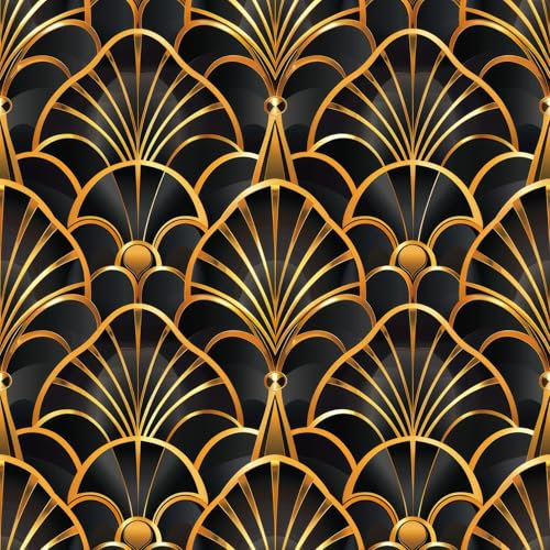 ANLIKY-Pro Self-Adhesive Wallpaper Geometric Pattern on Black Background Peel and Stick Contact Paper, 44X300CM, Cold Light and Shadow Removable Decorative Film for Cabinet Furniture