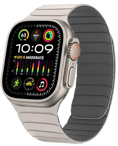 Tasikar Cinturini Magnetici Compatibili con Apple Watch 49mm 46mm 45mm 44mm 42mm Silicone Morbido Sostituzione Loop Cinturino Compatibile con iWatch Ultra SE Series10 9 8 7 6 5 4 3, Starlight-Grigio