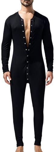 YOOBNG Men's Cotton Thermal Underwear Union Suits Full Button Onesies Bodysuit Nightwear