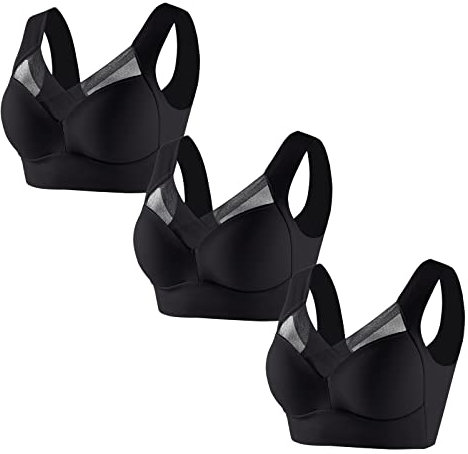 2PC/3PC Wmbra Bra UK for Older Posture Correcting Bra Non Wired Push Up Sport Bras Ladies Full Back Cover Wireless Plus Size Bra Breathable Comfy Mastectomy Bras Pull On Bras for Women UK