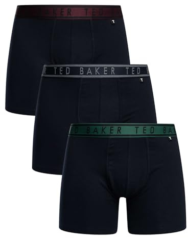 Ted Baker Mens 3-pack Cotton Boxer Briefs, Navy Winetasting/Navy Trekking/Navy Navy, XL UK