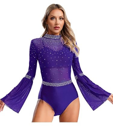 Zaldita Donna Body da Danza Classica Moderna Senza Schienale con Strass Abito da Ginnastica Pattinaggio Artistico Bodysuit da Balletto Leotard Dancewear Viola M