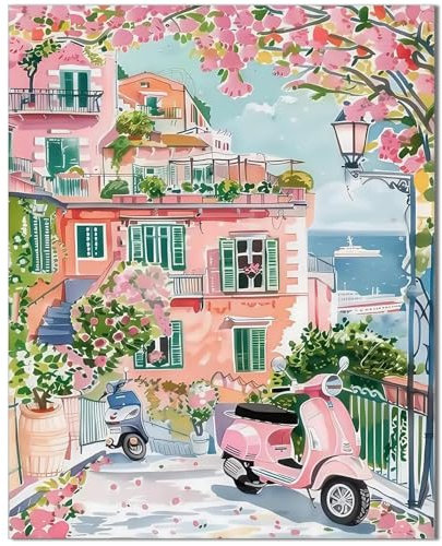 Qiukoo Malen Nach Zahlen Erwachsene Landschaft, Paint by Numbers Malen Nach Zahlen, DIY Haus mit Pinseln und farben Ölgemälde Leinwand für Home Decor, Geschenk(40x50cm)