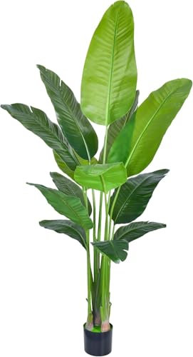 Artificial Bird of Paradise Plants, 6FT Fake Tropical Banana Leaf Tree with Lifelike Green Leaves for Indoor Outdoor,Fake Tall Indoor Plant for Home Office Decor
