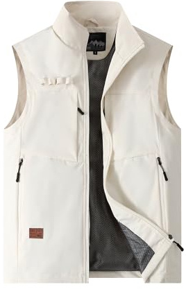 MeiLayM Homme Gilet de Pêche Plein Air Léger Respirant Veste de Sport à Séchage Rapide Veste Multi-Poche Gilet Camping Chasse Sans Manche blanc,3XL