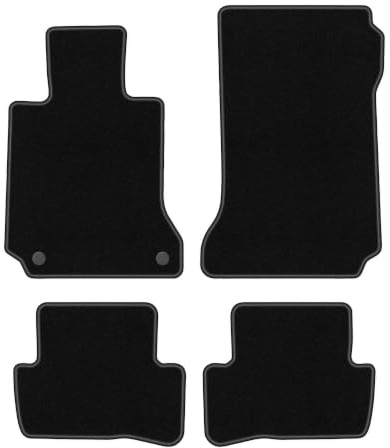 Velours-Fußmatten passend für Mercedes C W204 2007-2014, Schwarz, Basic | passend für Limousine/Kombi/Coupé; dünner Velours-Teppich (Polypropylen), ca. 4 mm; rutschfest, runde Befestigungen (Typ MS)