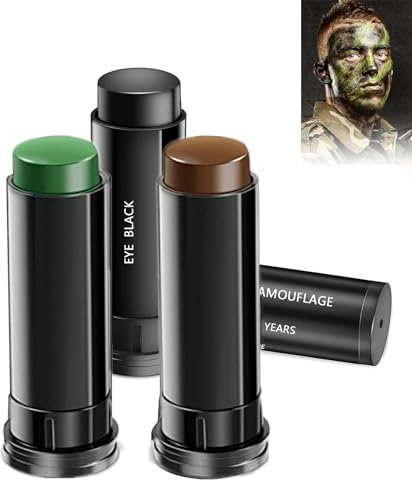 3 PièCes De Camouflage Kit De Peinture Visage,Crayon corporel en bâton de peinture,Kit De Peinture Faciale De Couleurs D’ArméE Et Camouflage pour Le Visage Stylo Tactique (Noir, Brun, Vert)