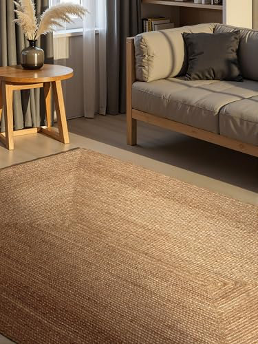 Hanse Home Sharmila Juteteppich - Natur Wohnzimmerteppich aus 100% Jute, Handgewebt - Robust & Pflegeleicht - Moderner, Boho Naturfaser Teppich, Natur Braun - 120x180cm