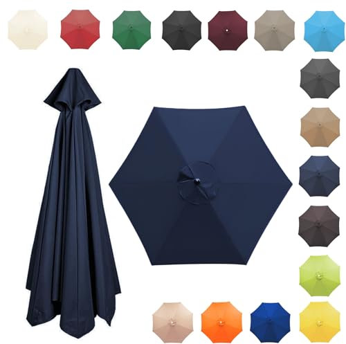 350CM/8 Baleines Auvent De Remplacement Pour Parasol De Jardin, Toile De Parasol Déporté, Housse De Rechange Pour Parasol D'extérieur, Polyester Anti UV 50+(Midnight,8 RIBS/350CM(11.5FT))