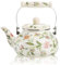 Tetera retro esmaltada de 2,5 l para cocina, tetera con diseño floral, tetera vintage para cocina con asa de porcelana.(A)