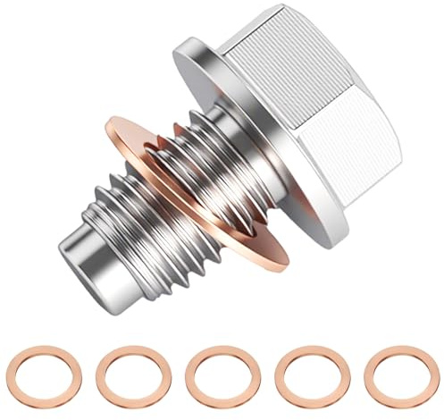Magnetische Ölablassschraube mit Dichtung,Ölablassschraube M12x1,25,Ölwannenablassmutter aus Edelstahl, Magnetische Ölwanne Rücklauf Adapter inkl. Dichtungen (M12x1,25)