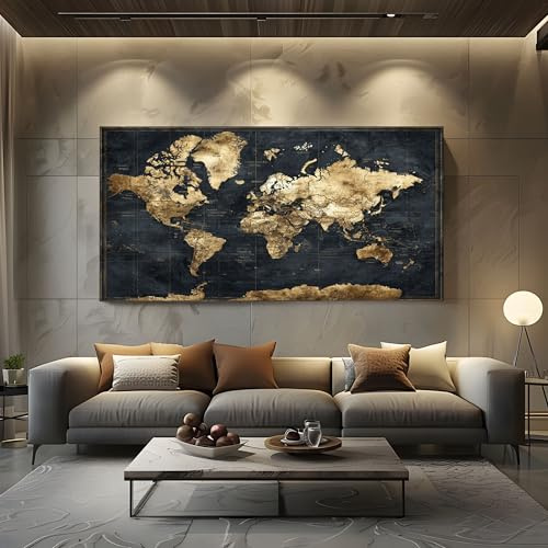 Vintage Weltkarte Leinwandbilder Wandbilder für Wohnzimmer und Schlafzimmer 80x160cm Rahmenlos Nostalgische Karte Kunstdruck auf Leinwand Antike Geographie Handschriftliche Kunst mit Händen Wanddeko