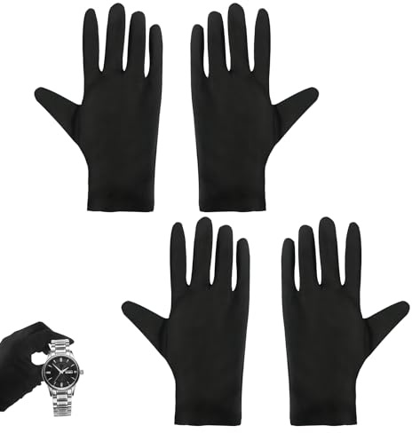 2 Paires Gants Coton Noir Doux Lavables Élastiques Protection Travail | Respirants, Inspection Bijoux, Beauté, Taille Unique, Noirs, Mains Sèches, Service, Élégants, Fête Thème, Multifonction