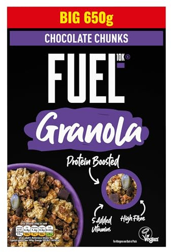 FUEL10K Protein Boosted Chocolate Chunky Granola, 650 g | High Fibre, Vitamin Boosted Vegan Cereal with Dark Chocolate Pieces, Jumbo Oats & Pumpkin Seeds, Convenient Breakfast