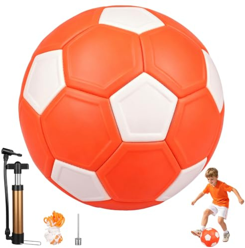 Mineup Fußball Curveball, Kurvenball, Curve Ball Fussball Größe 5, Gummi Swerve Fußballs mit Pumpe, Netz und Nadeln für Jugendliche und Erwachsene, Fußballtraining Drinnen und Draußen(Orange)