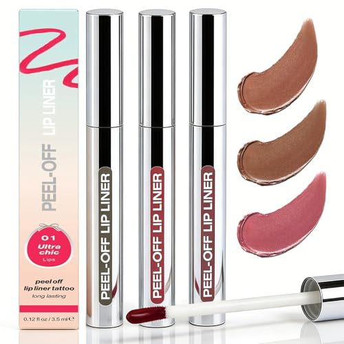 Perfilador de Labios Peel Off de Larga Duración, Tinta de Labios de 24h de Secado Rápido y Fácil Retiro, Kit de 3 Colores (Marrón, Marrón Oscuro, Rojo Vino) para Perfilado Natural y Labios Hidratados