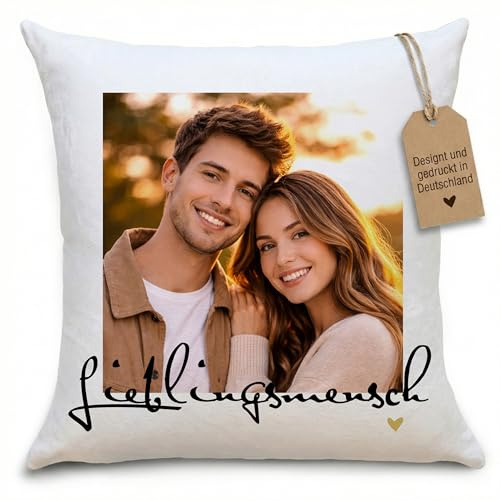 OWLBOOK® Fotokissen selbst gestalten - Personalisierte Partner Geschenke für Paare zum Jahrestag Geburtstag - Foto Kissen 40x40cm | Lieblingsmensch
