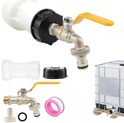 Homethrive IBC Tank Zubehör,IBC Tank Auslaufhahn für 1000l Wassertank Wasserhahn 1/2, Verlängerung S60x6 Grobgewinde,Regenwassertank IBC Container Zubehör