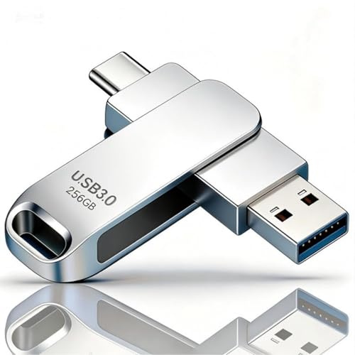 Memoria USB C 256 GB,USB 3.0,Dual Drive Pendrive Tipo C y USB OTG 2 en 1,Plata Carcasa de Metal Elegante y Duradera,Compatible con Smartphones, Android, iOS,PC