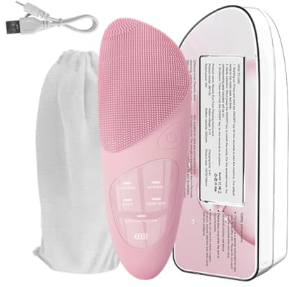 Sunluxy JMY-05 Gesichtsreinigungsbürste, großes Display mit Anzeige von Leistung und Modus, Reinigung, Massage und Wärmekompresse in einem, Augenpflege mit konstanter Temperatur, Rosa