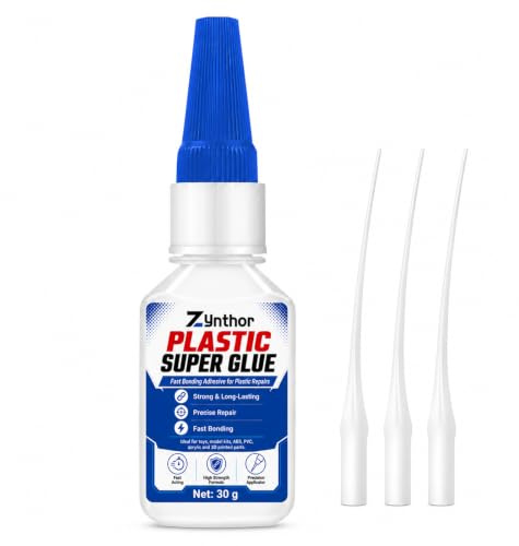 Zynthor Plastic Glue 30g, Strong Super Glue for Plastic and Model Glue | Clear Fast Bonding Waterproof Adhesive with 3 Precision Tips for ABS, PVC, Acrylic, PLA, 3D Printed Parts