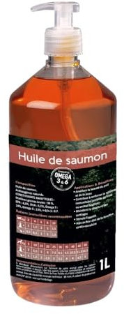 NUTRIVET - Aliment Complémentaire - Chiens & Chats - Huile de Saumon - Riche en Omegas 3 et 6 - Flacon-Pompe 1L