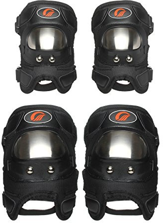 GES 4 PCS Motocicleta y bicicleta Adultos Acero al carbono ATV Motocross Codo Rodillera Shin Guard Pads Protector Kit Motocross Racing (Corto)