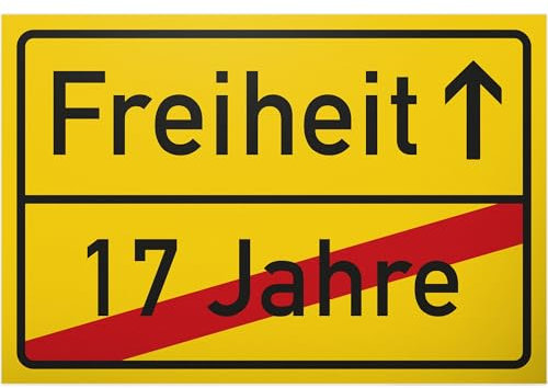 DankeDir! Freiheit (17 Jahre) - Schild Ortsschild Geschenk 18. Geburtstag bester Freund Freundin Geschenkidee Geburtstagsgeschenk Volljährigkeit Kleines Geschenk 18er Geburtstagsparty