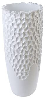 Casablanca Macetero XL Redondo de Fibra de Vidrio – Macetero XXL para Interior – con Maceta – Decoración Salón Blanco Altura 90 cm