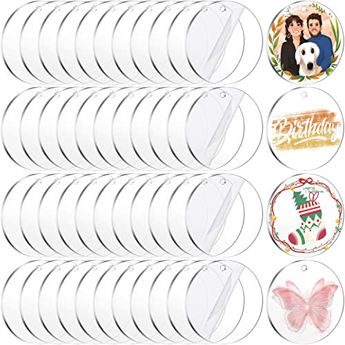 50 Stück 2 Zoll Durchmesser Klare Acryl-Schlüsselbund-Rohlinge Scheiben mit Loch, Perfekt für DIY-Acryl-Schlüsselanhänger, Taschenanhänger, Geschenkanhänger, Weihnachtsschmuck, 1/8 Dick