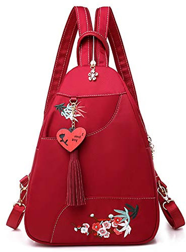 Jywmsc Femmes élégant Nylon Poids Léger Sac à Dos Sac d'épaule De Plein Air Sac de Poitrine（03 Rouge）