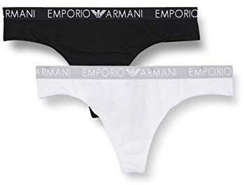 Emporio Armani Underwear Damen Bi-Pack Thong Iconic Cotton Unterwäsche, White/Black, S (2er